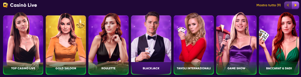 Casino Live Kingmaker: Top Live, Gold Saloon, Roulette, Blackjack, Tavoli Internazionali, Game Show, Baccarat